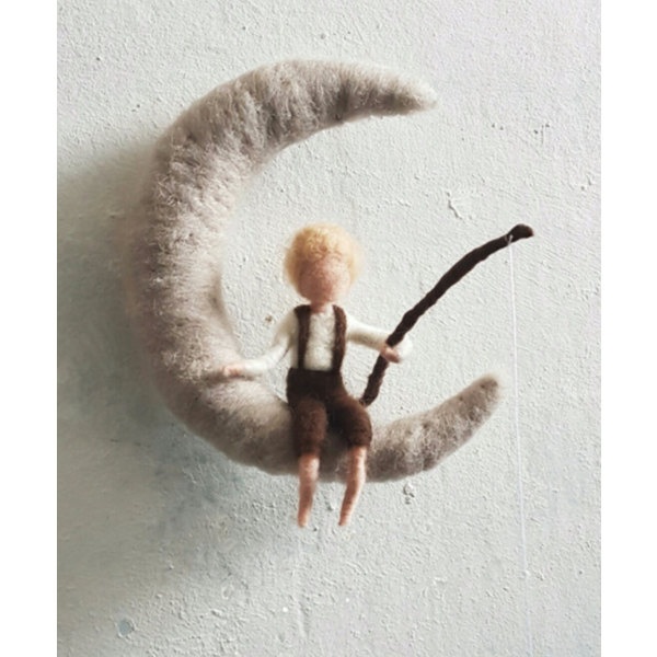 Mobile Boy sitting on the moon